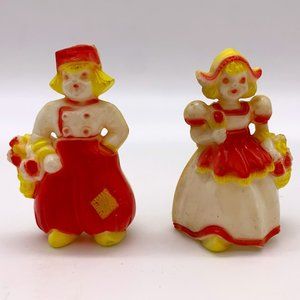 VTG midcentury Dutch Boy/Girl 2.5" salt & pepper shakers hard plastic blow mold